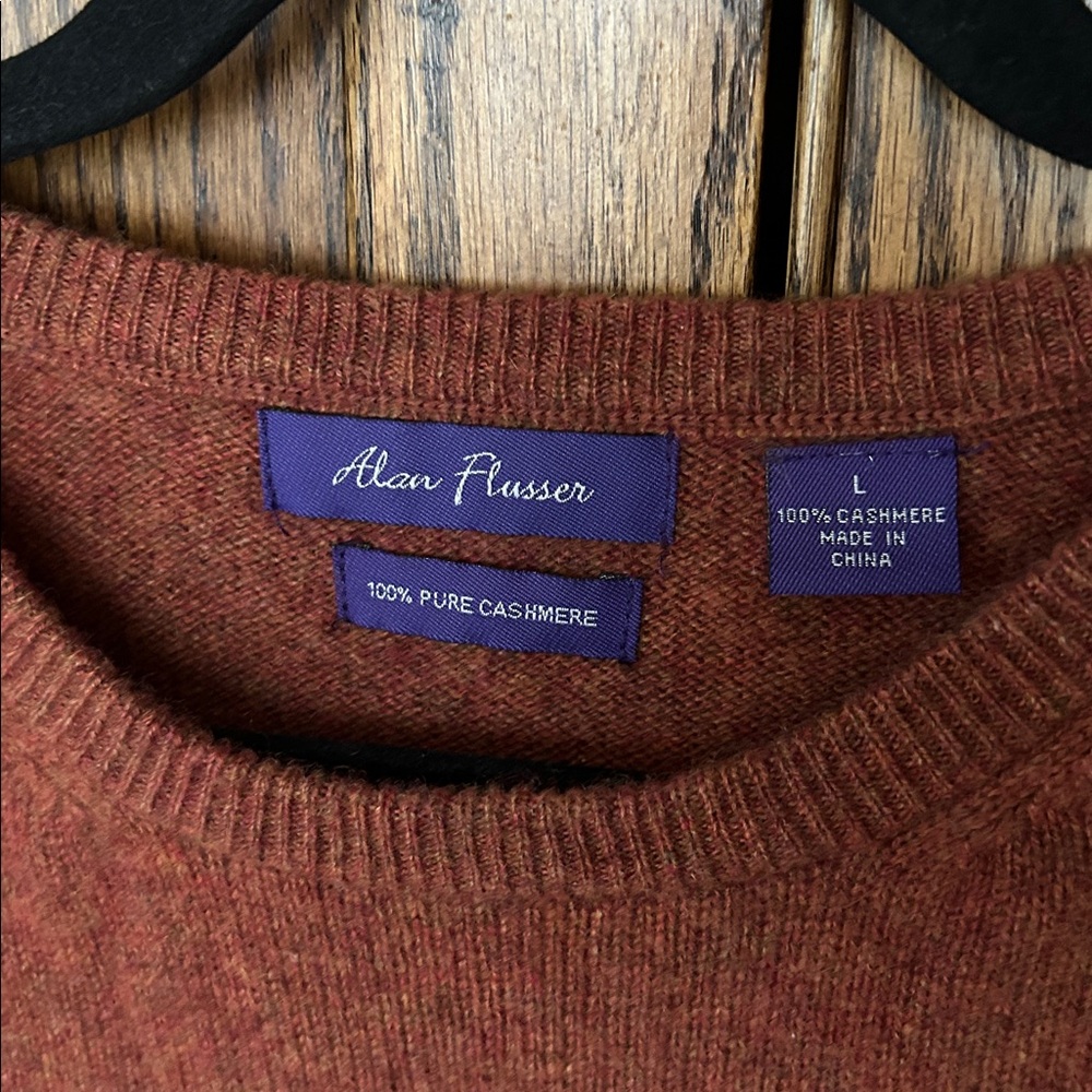 Alan Flusser‎ Men's 100% Cashmere Sweater Pullover Crew Orange - Picture 3 of 5
